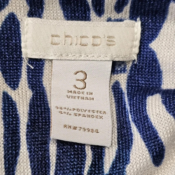 Chico's 3 XL Blue White Leopard Animal Print Flowy Boho Resort Y2K Blouse Top - Picture 4 of 6